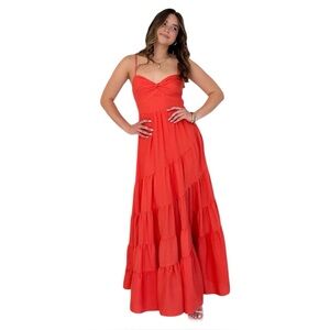 Grey Bandit Twist Front Tiered Maxi Dress Coral Boho Vacation Wedding Guest